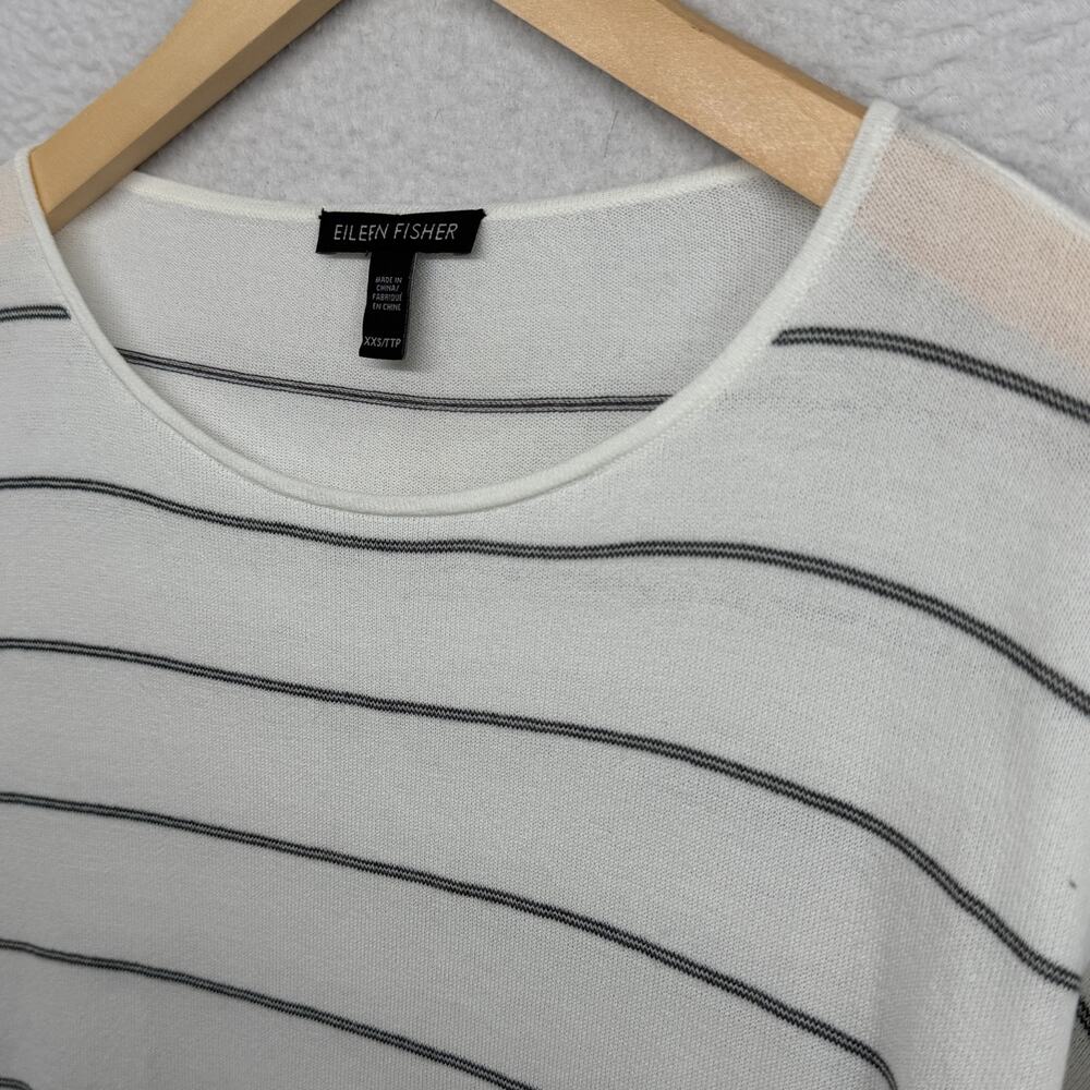 EILEEN FISHER Sweater 2XS Tencel Nylon Sheer Oversized Striped Pullover White - Picture 6 of 11
